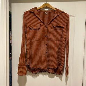 Elan orange and black striped flannel